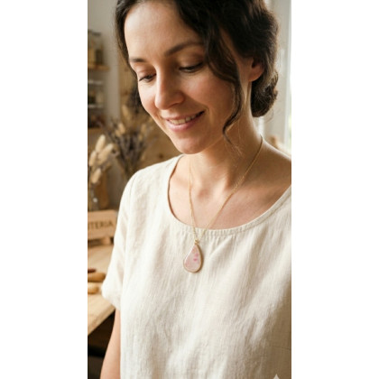 Kropla żywicy - korale,naszyjniki - Ręcznie Robiony Naszyjnik z Prawdziwymi Kwiatami – Stal Chirurgiczna foto #2