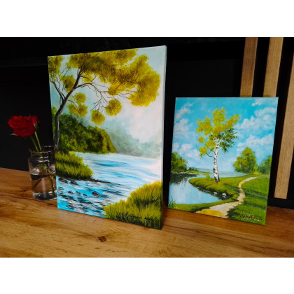 Marzena Dymek - obrazy akryl - DYPTYK PEJZAŻOWY SZEPTY NATURY - obrazy akrylowe na płótnie foto #1