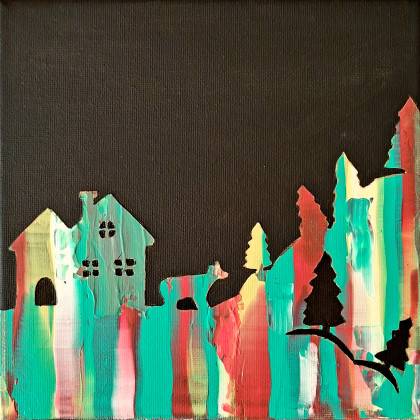 Obraz ręcznie wykonany akrylami na płótnie 20x20 minimalistyczny prezent dla dziecka, Yulia Szczerbak, obrazy akryl