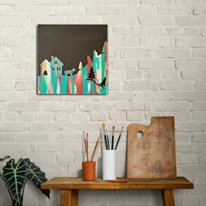 Yulia Szczerbak - obrazy akryl - Obraz ręcznie wykonany akrylami na płótnie 20x20 minimalistyczny prezent dla dziecka foto #1