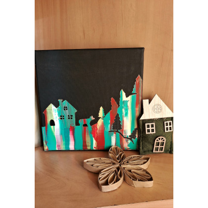 Yulia Szczerbak - obrazy akryl - Obraz ręcznie wykonany akrylami na płótnie 20x20 minimalistyczny prezent dla dziecka foto #2