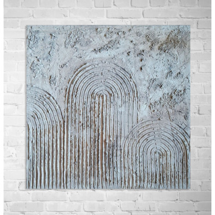 Obraz strukturalny abstrakcja Wabi Sabi Japandi minimalistyczny ręcznie wykonany 60x90, Yulia Szczerbak, obrazy akryl