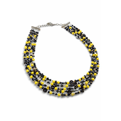 Nowoczesny Naszyjnik Multi-Strand - Hematyt i Cytrynowy Akryl, unikatart, korale,naszyjniki