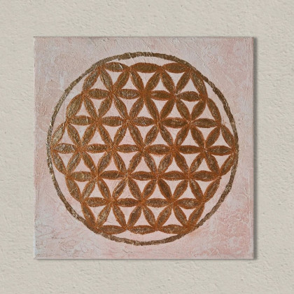 Yulia Szczerbak - obrazy akryl - Obraz na płótnie ręcznie wykonany akrylami na płótnie mandala Kwiat Życia ze złotem foto #1