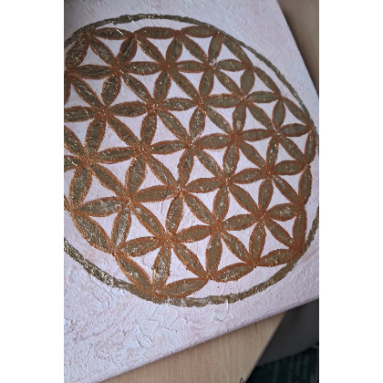 Yulia Szczerbak - obrazy akryl - Obraz na płótnie ręcznie wykonany akrylami na płótnie mandala Kwiat Życia ze złotem foto #3