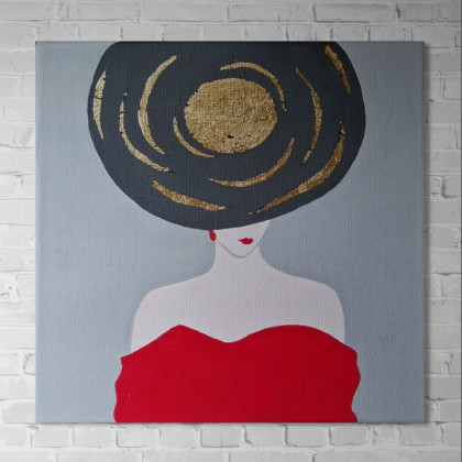 Obraz malowany akrylami na płótnie Kobieta abstrakcja minimalistyczny 20x20, Yulia Szczerbak, obrazy akryl