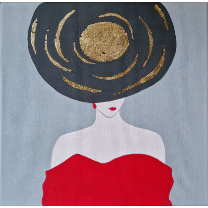 Yulia Szczerbak - obrazy akryl - Obraz malowany akrylami na płótnie Kobieta abstrakcja minimalistyczny 20x20 foto #1