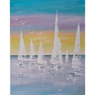 OBRAZ NA PŁÓTNIE RĘCZNIE MALOWANY AKRYLAMI ŻAGLÓWKI STRUKTURALNY 40X50