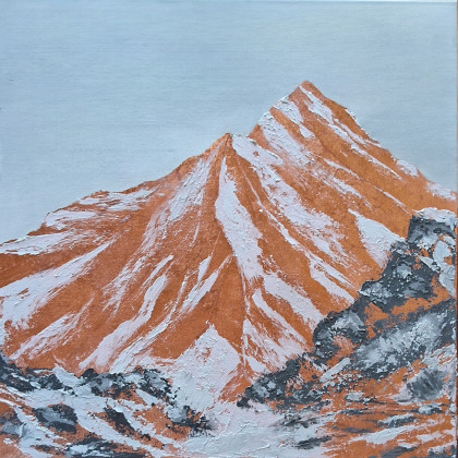 Obraz na płótnie ręcznie malowany strukruralny Góry miedź 50x50, Yulia Szczerbak, obrazy akryl