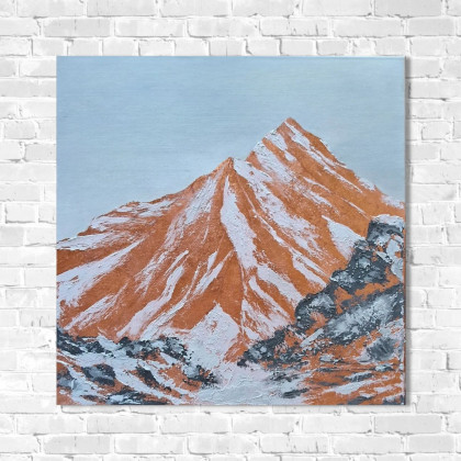 Yulia Szczerbak - obrazy akryl - Obraz na płótnie ręcznie malowany strukruralny Góry miedź 50x50 foto #1