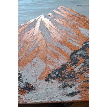 Yulia Szczerbak - obrazy akryl - Obraz na płótnie ręcznie malowany strukruralny Góry miedź 50x50 foto #3