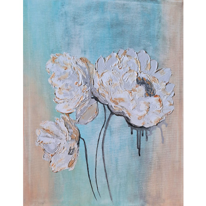 Obraz na płótnie ręcznie malowany akrylami Kwiaty strukturalny 40/50, Yulia Szczerbak, obrazy akryl