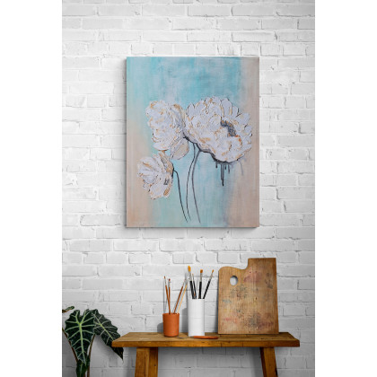 Yulia Szczerbak - obrazy akryl - Obraz na płótnie ręcznie malowany akrylami Kwiaty strukturalny 40/50 foto #1