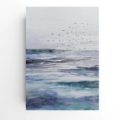 Morze-  akwarela formatu 24/18 cm, Paulina Lebida, obrazy akwarela