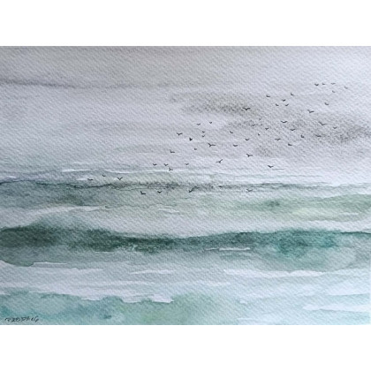 Paulina Lebida - obrazy akwarela - Morze-  akwarela formatu 18/24 cm foto #1