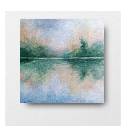 Pejzaż-  akwarela formatu 20/20 cm, Paulina Lebida, obrazy akwarela
