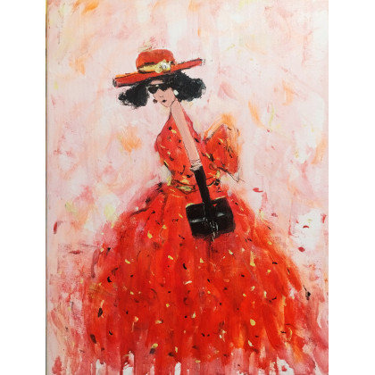 Czerwona kreacja, Dariusz Grajek, olej + akryl