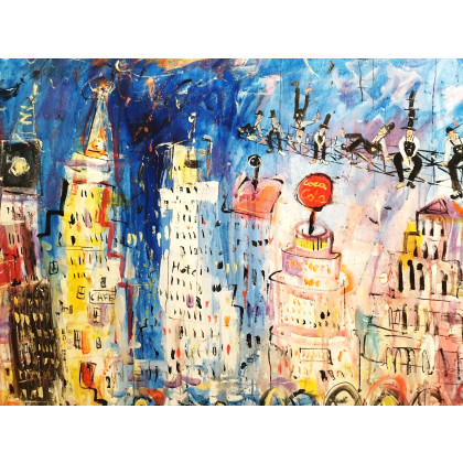 Dariusz Grajek - olej + akryl - Budowlańcy i samoloty nad Nowym Jorkiem... foto #1