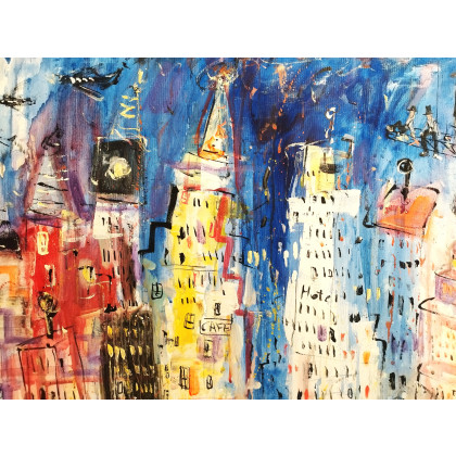 Dariusz Grajek - olej + akryl - Budowlańcy i samoloty nad Nowym Jorkiem... foto #2