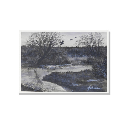 Rozlewisko - monochromatyczna akwarela A4, Jolanta Frankiewicz, obrazy akwarela