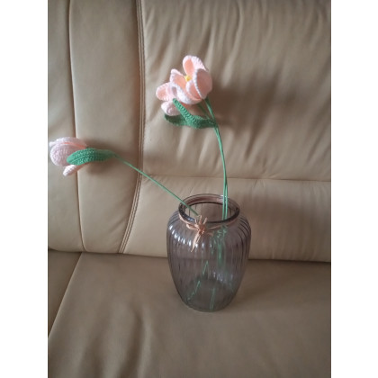 Tulipany na szydełku wysokie brzoskwiniowe 3 sztuki, Monika Wyrostek, inne