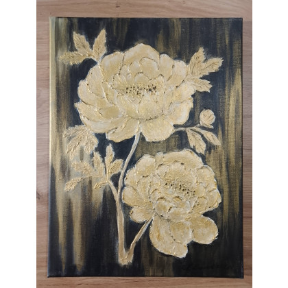 Marzena Dymek - obrazy akryl - ELEGANCKI OBRAZ STRUKTURALNY Z WIDOCZNĄ TEKSTURĄ 3D - ZŁOTE ZWIEŃCZENIE (dostawa gratis) foto #3