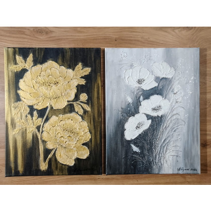 Marzena Dymek - obrazy akryl - ELEGANCKI DYPTYK STRUKTURALNY Z WIDOCZNĄ TEKSTURĄ 3D - SREBRO i ZŁOTO 60x40cm (dostawa gratis) foto #4