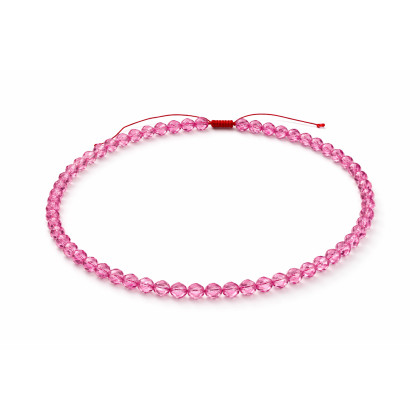 Naszyjnik z Fasetowanych Różowych Kryształów na Czerwonym Sznurku - Regulowany, unikatart, korale,naszyjniki