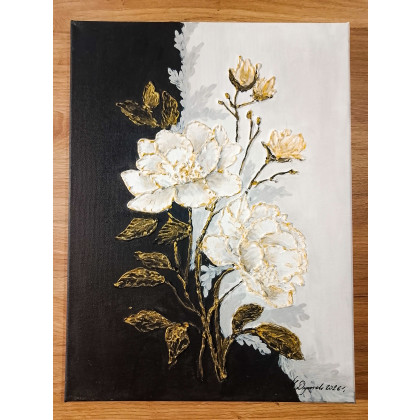 Marzena Dymek - obrazy akryl - TRYPTYK GLAMOUR ZŁOTO I CZERŃ – Nowoczesne Obrazy Strukturalne 90/110x40cm (darmowa dostawa) foto #3