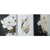 TRYPTYK GLAMOUR ZŁOTO I CZERŃ – NOWOCZESNE OBRAZY STRUKTURALNE 90/110X40CM (DARMOWA DOSTAWA)