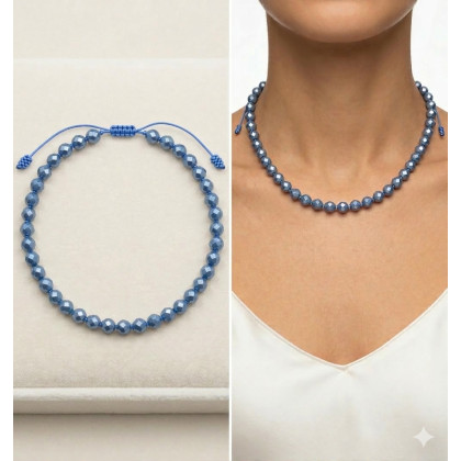 unikatart - korale,naszyjniki - Elegancki Naszyjnik z Fasetowanych Korali Metalizowanych - Blue Night foto #1