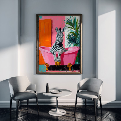 Justyna Jaszke - plakaty - Zebra bierze kąpiel - grafika na plakacie na A3 foto #1