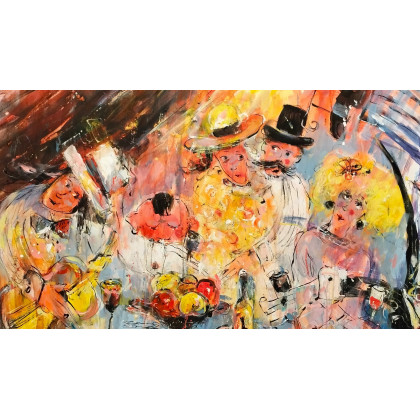 Impreza u Bazyla..., Dariusz Grajek, olej + akryl