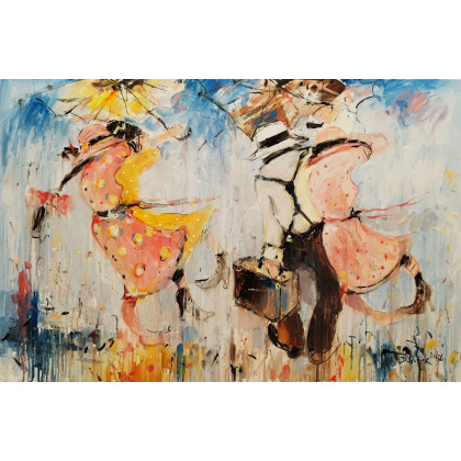 Silne podmuchy...., Dariusz Grajek, olej + akryl