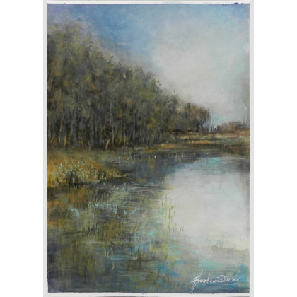 Jolanta Frankiewicz - obrazy akwarela - ,,Na skraju lasu,,- nastrojowa akwarela wertykalny format foto #3