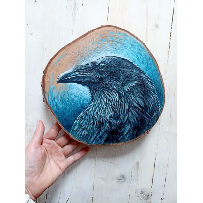 Kruk - obraz na drewnie brzozowym, Joanna Podolska, obrazy akryl