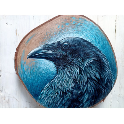 Joanna Podolska - obrazy akryl - Kruk - obraz na drewnie brzozowym foto #3