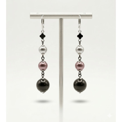 Kolczyki Wiszące 3 Perły Stal i Koniczynka Clover, unikatart, kolczyki