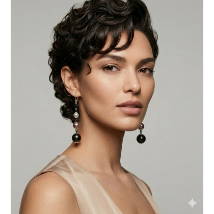 unikatart - kolczyki - Kolczyki Wiszące 3 Perły Stal i Koniczynka Clover foto #1