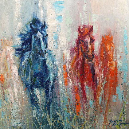 Justyna Zielonka - obrazy olejne - Galopem w tęczę foto #4