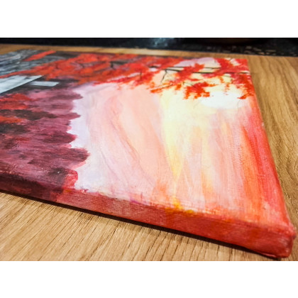 Marzena Dymek - obrazy akryl - PEJZAŻ AKRYLOWY RĘCZNIE MALOWANY NA PŁÓTNIE KARMAZYNOWA KASKADA - 30x24cm (darmowa dostawa) foto #3