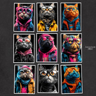 MIEJSKIE KOTY - ZESTAW 9 GRAFIK 15X21 CM