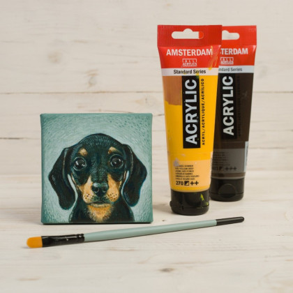 Joanna Podolska - obrazy akryl - Jamniczek, obraz 10x10cm foto #1