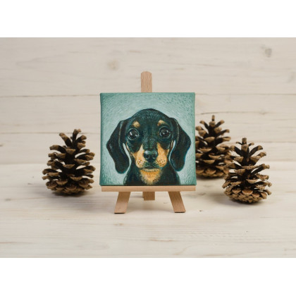 Joanna Podolska - obrazy akryl - Jamniczek, obraz 10x10cm foto #2