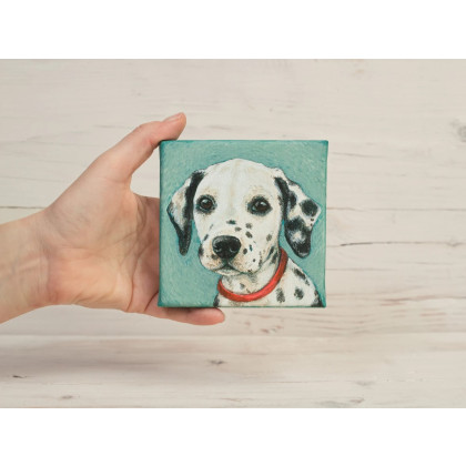 Dalmatyńczyk, obraz 10x10cm, Joanna Podolska, obrazy akryl