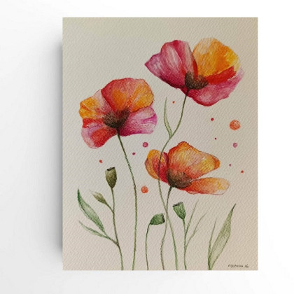 Maki-  akwarela formatu 24/18 cm, Paulina Lebida, obrazy akwarela