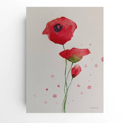 Maki-  akwarela  formatu 32/24 cm, Paulina Lebida, obrazy akwarela