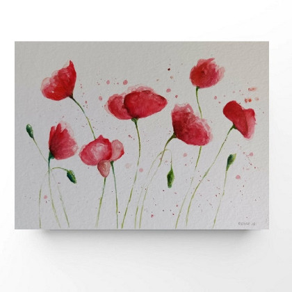 Maki-  akwarela  formatu 24/32 cm, Paulina Lebida, obrazy akwarela