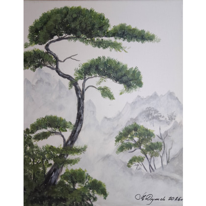 PEJZAŻ AKRYLOWY RĘCZNIE MALOWANY NA PŁÓTNIE PÓŁCIENIE CISZY - 30x24cm (darmowa dostawa), Marzena Dymek, obrazy akryl