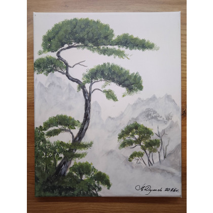 Marzena Dymek - obrazy akryl - PEJZAŻ AKRYLOWY RĘCZNIE MALOWANY NA PŁÓTNIE PÓŁCIENIE CISZY - 30x24cm (darmowa dostawa) foto #1